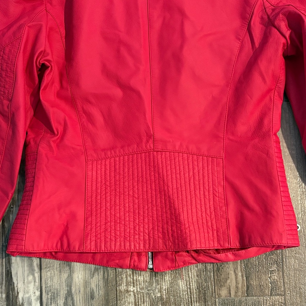 Vera Pelle Hot Pink Faux Leather Moto Jacket with Zipper Accents - Picture 12 of 14